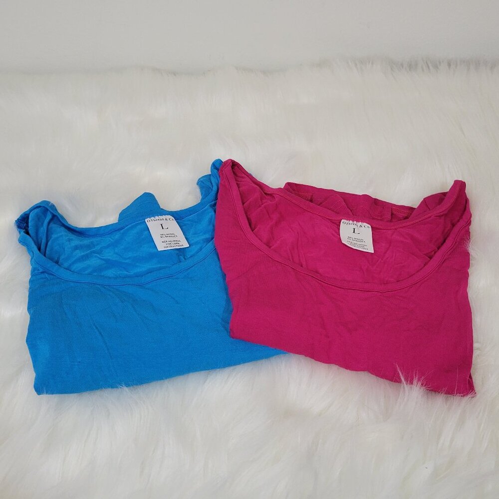 Bright Cropped 3/4 Sleeve Tee Bundle Turquoise and Fuschia Size Large NWOT